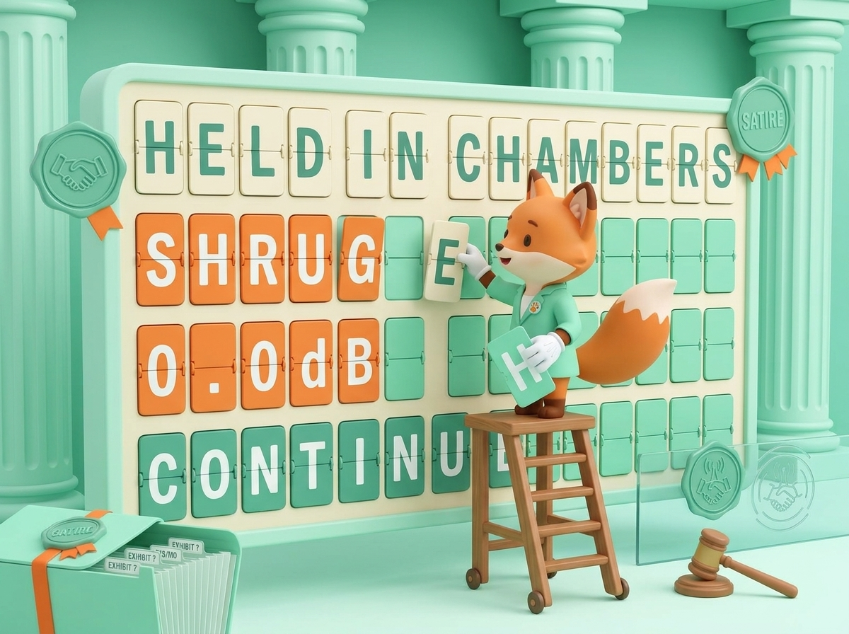 Cartoon courthouse status board with mint tiles