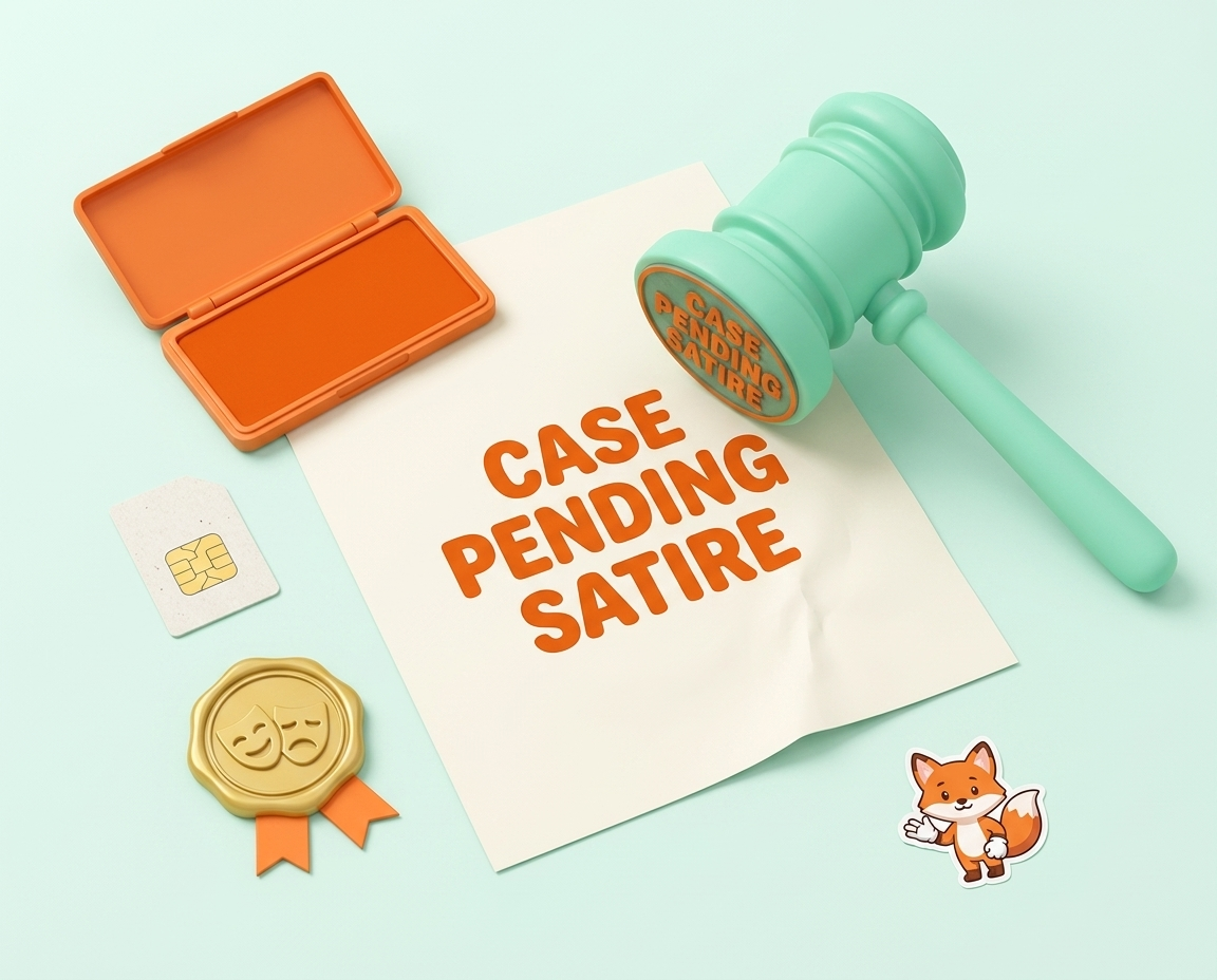 Mint gavel stamping CASE PENDING SATIRE on a blank docket