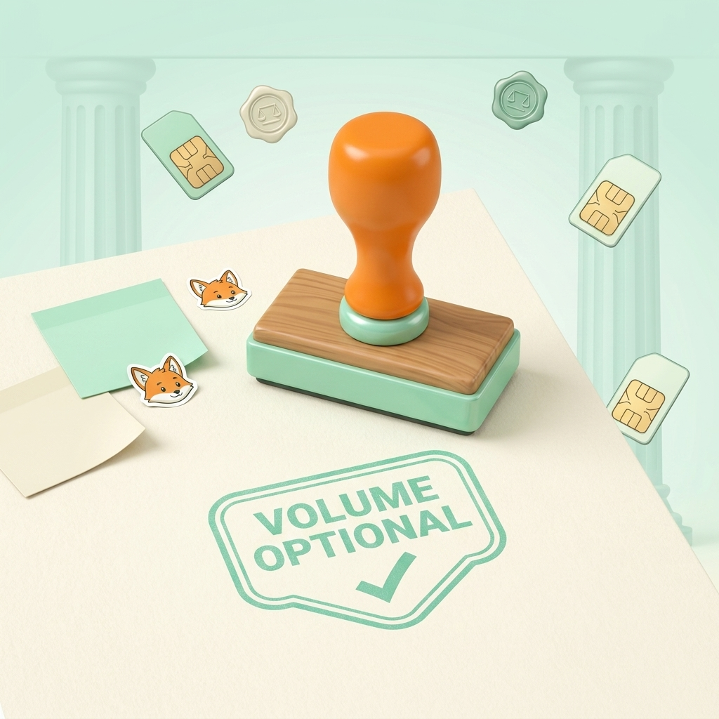 Rubber stamp reading VOLUME OPTIONAL in mint ink